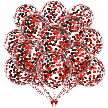 50Pcs Black Red Foil Confetti Balloons,12 Inch Latex Balloon With Black Red Confetti Inside For Birthday Family Party Graduation Decorations