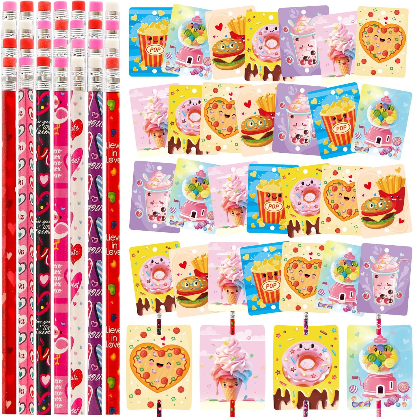 Treasure Cove Valentines Day Cards with Pencils Valentines Day Classroom Exchange Cards for Students School Party Favors 28Pcs