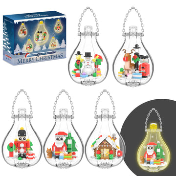 Christmas Ornaments Building Blocks, Compatible With Lego Christmas Tree Decorations Bulbs, Reindeer, Nutcrackers, Gingerbread House, Snowman, Santa 5 Pack Xmas Gifts For Kids Stocking Stuffers