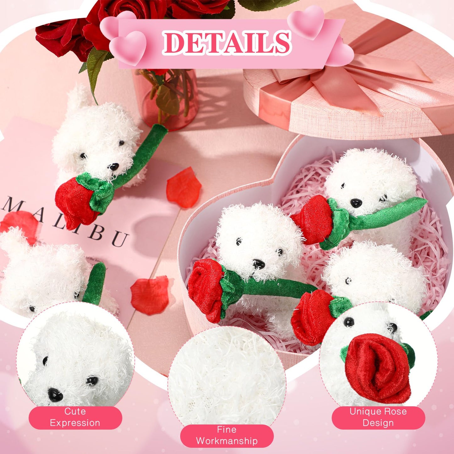 Liliful 20 Pcs Valentine'S Day Plush Gift Animals Small Stuffed Plush Animals Bulk For Birthday Valentine Party Favors(White)