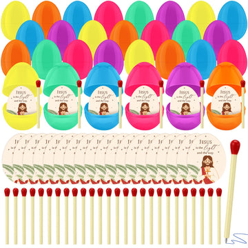 Ctosree 24 Sets 3.35 Inch Christian Easter Eggs Filler Stuffer with Match Shaped Ballpoint Pens and Jesus Is The Light Gift Card