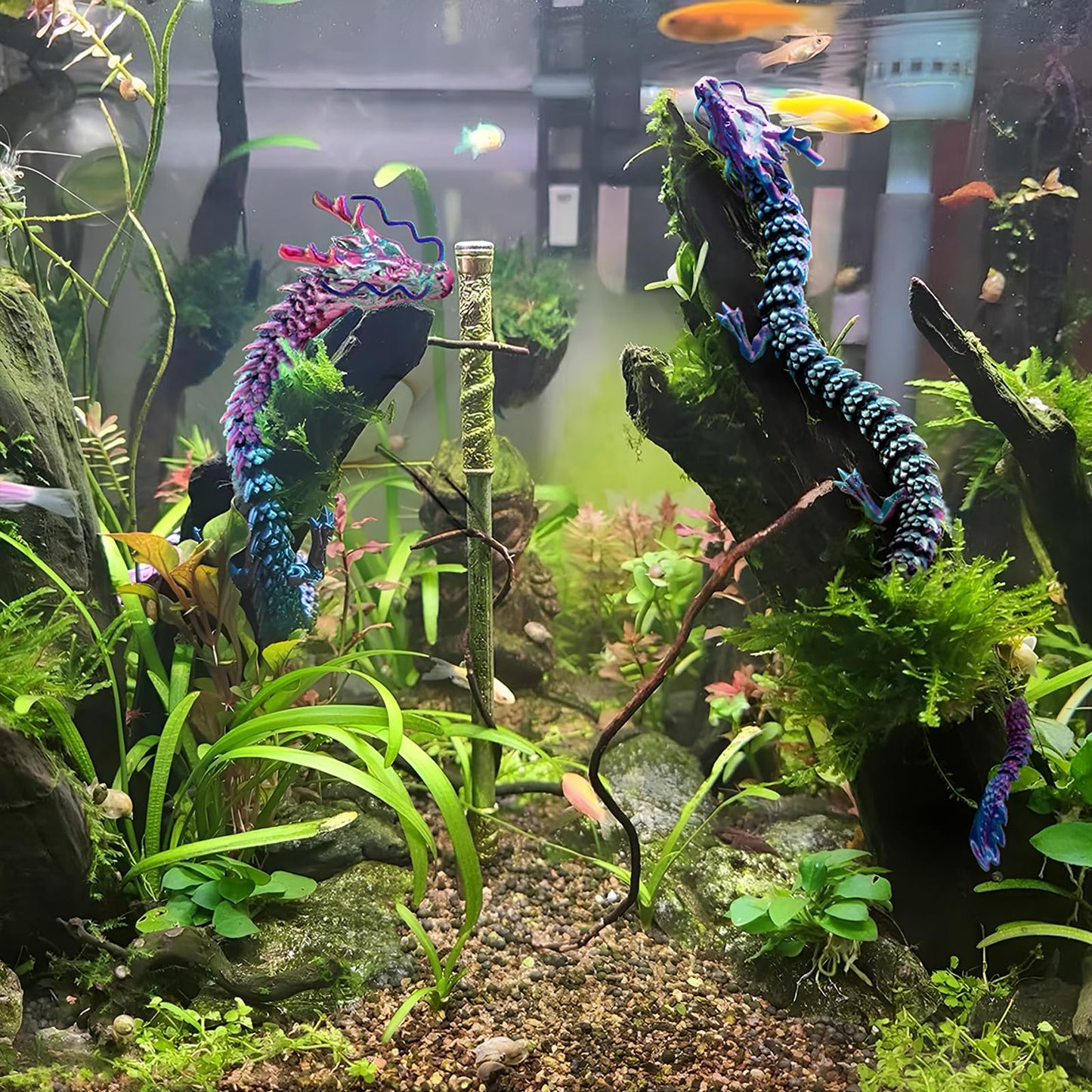 3D Printed Mystery Dragon Fidget Toy, 18in Articulated Crystal Dragon, Desktop Decor (Khaki Matte)