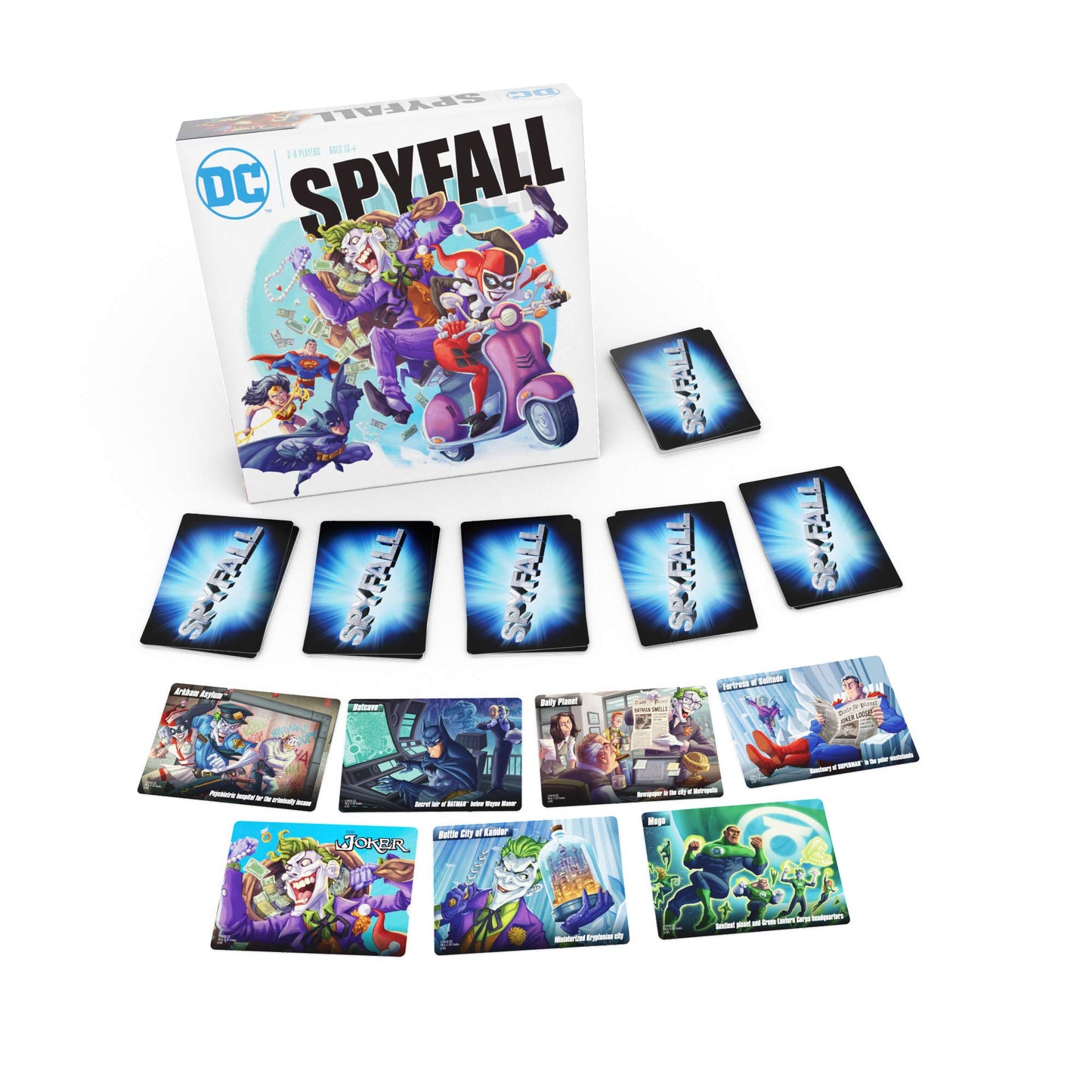Dc Spyfall - The Perfect Party Game - Find The Joker Before Time Runs Out - For 3 To 8 Players - Board Games For Teens And Adults - Featuring Batman, Superman, Wonder Woman, And More - Ages 13+