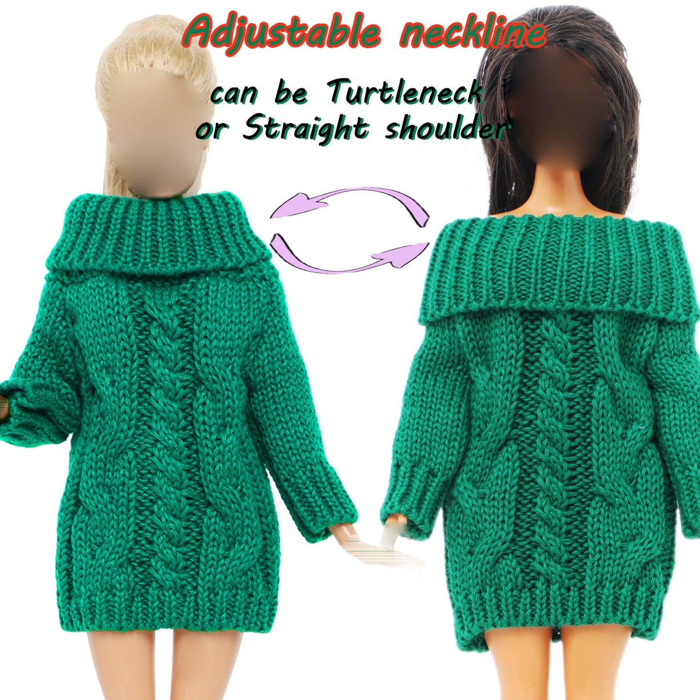 Bjdbus Winter Turtleneck Sweater Clothes For 11.5 Inch Girl Doll Accessories (Dark Green)