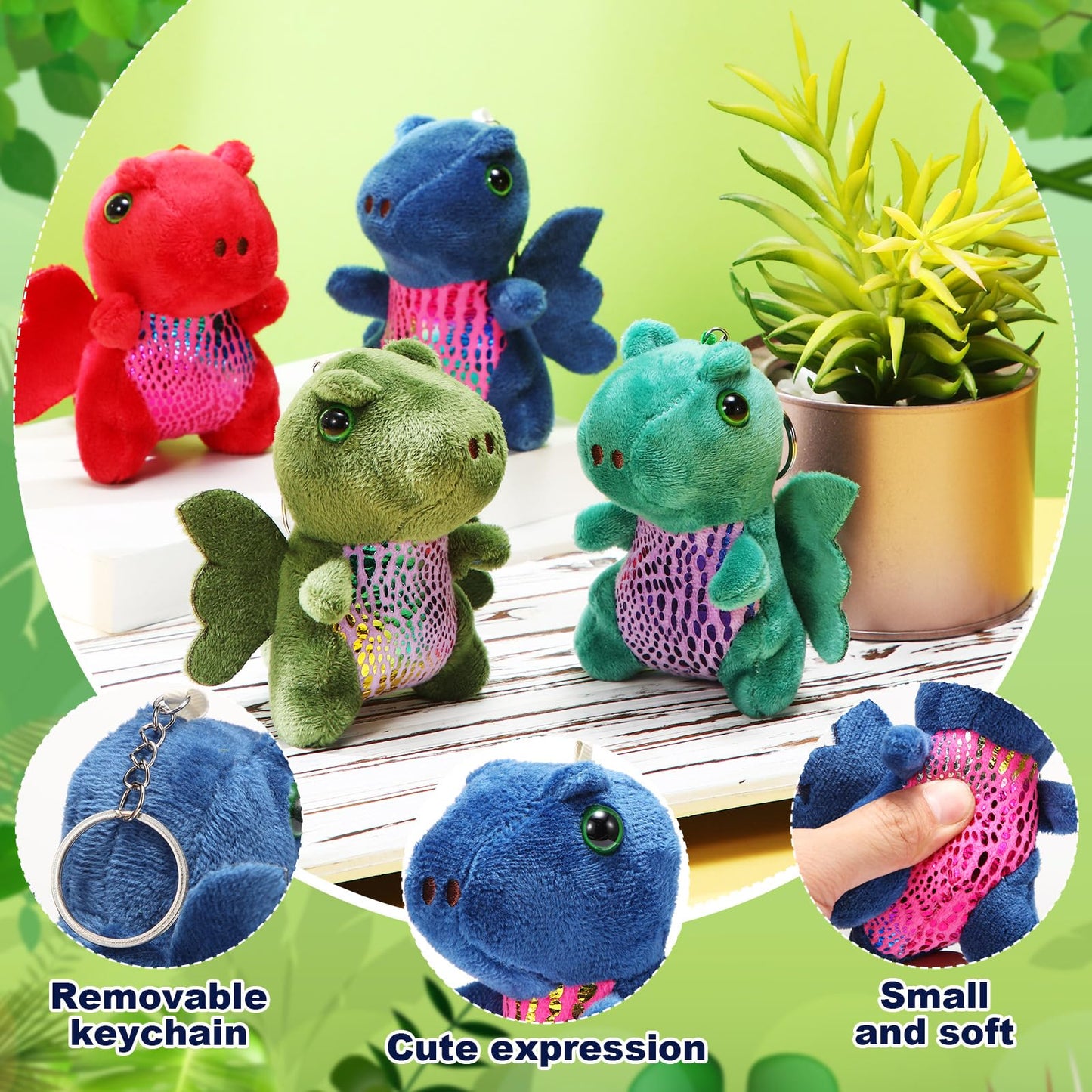 Siifert 12 Pcs Plush Dragon Stuffed Animals Bulk Cute Dinosaur Plush Keychain For Kid Birthday(Dark Color,Lovely Style)