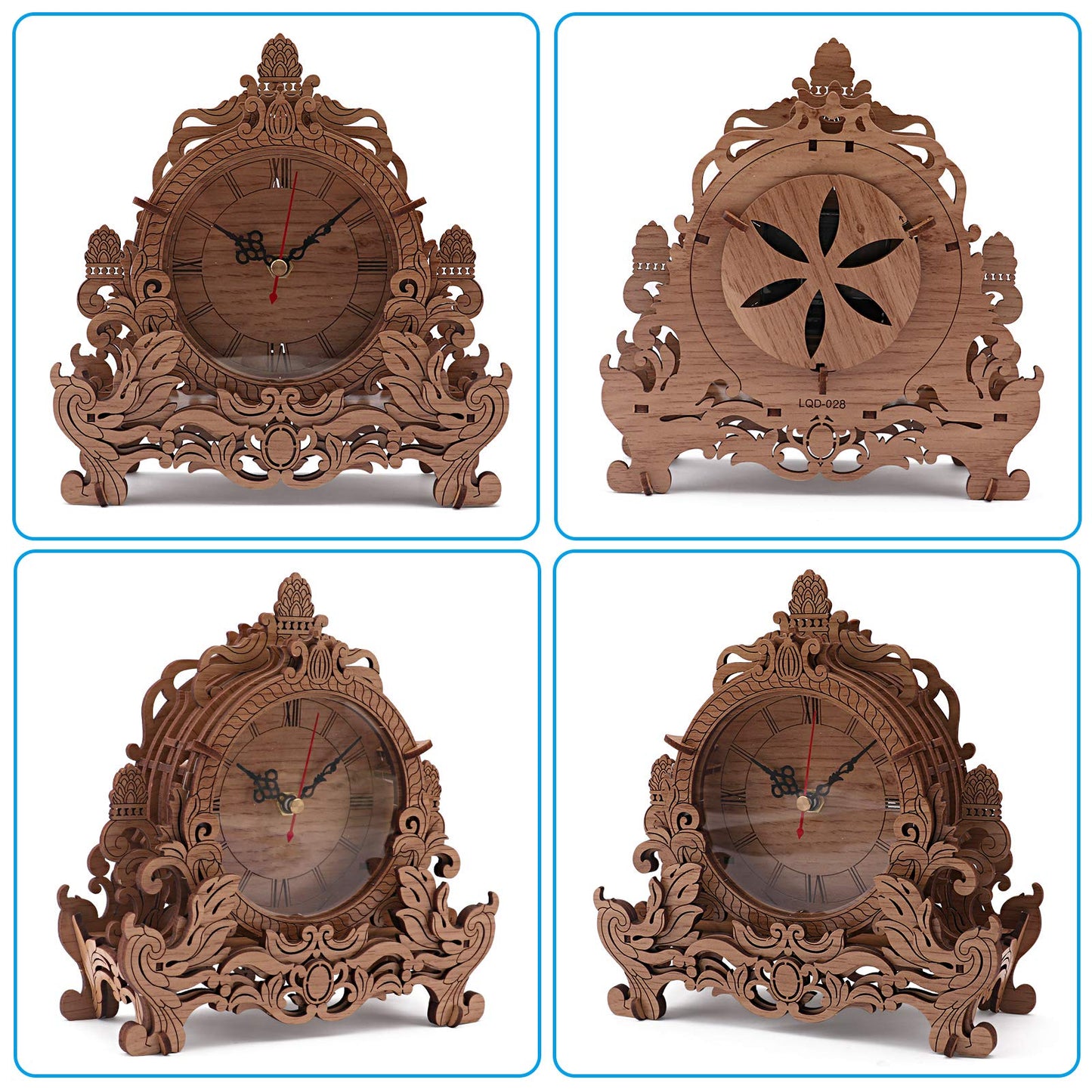 OWNONE 1 Wooden 3D Puzzle Clock Model Kit for mature-themeds  DIY Desk Clock  Dark Wooden 3D Puzzles  Crafts Gifts for Kids Children