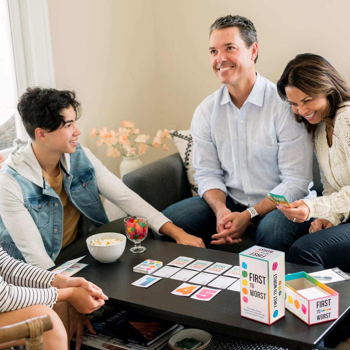 FIRST TO WORST Party Game - Card Game for Ranking Fun - Medium Size, Multicolor, Model DYE-1300