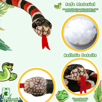 Yohaki Snake Plush Toy, 59'' Large Washable, Huge Realistic Plush Cuddle Toy, Soft And Cute Kids Gift, Birthday Party Gift Prank