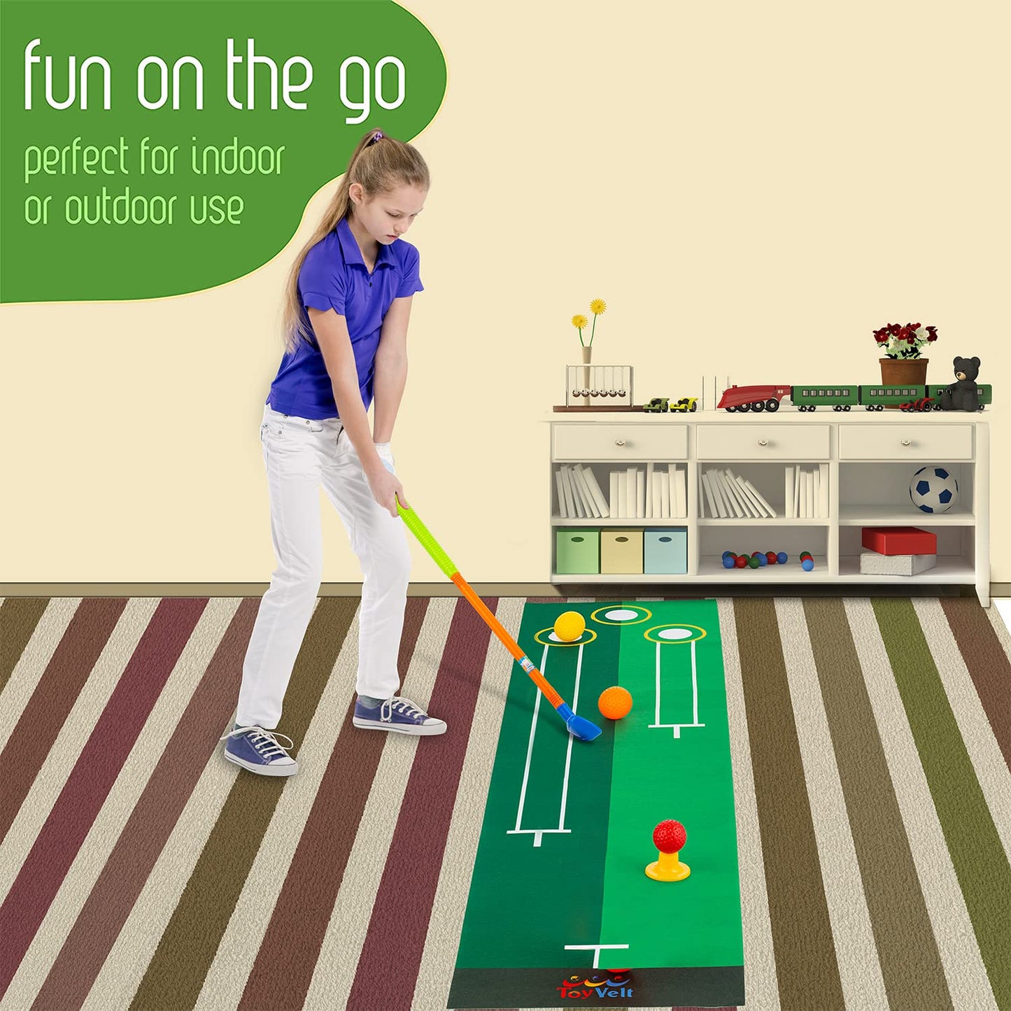 Toyvelt Toddler Golf Set - Kids Golf Clubs With 6 Balls, 4 Golf Sticks, 2 Practice Holes And A Putting Mat - Promotes Physical &
