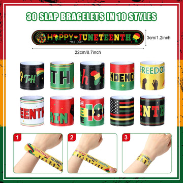 Frienda 60 Pcs Juneteenth Party Favors June 19th Slap Bracelets and Badge Pins for Kids Freedom Day Party Supplies Bulk Snap Wri