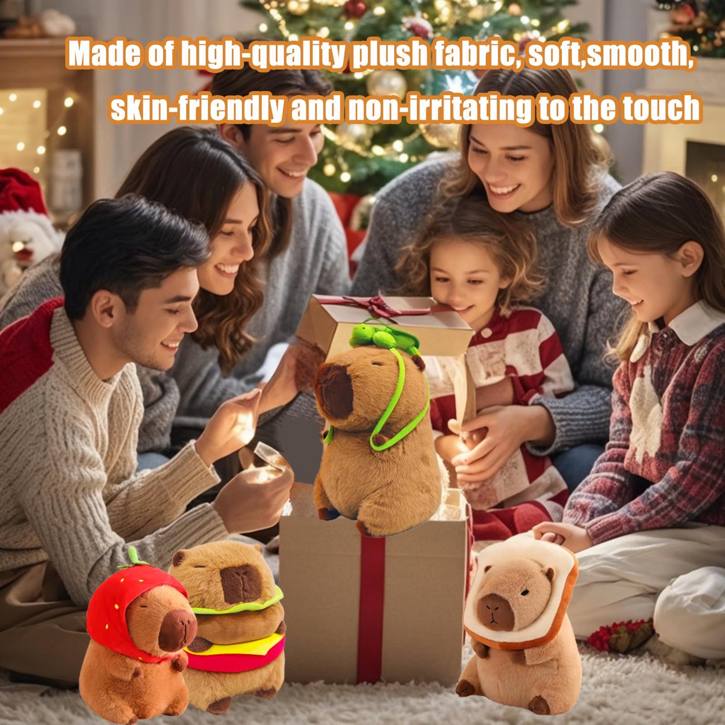 WAKSUN Capybara Plush Toy - Cute Strawberry Hat Design, Soft Plush Fabric, Ideal for Kids, Model YF02, Nature Color
