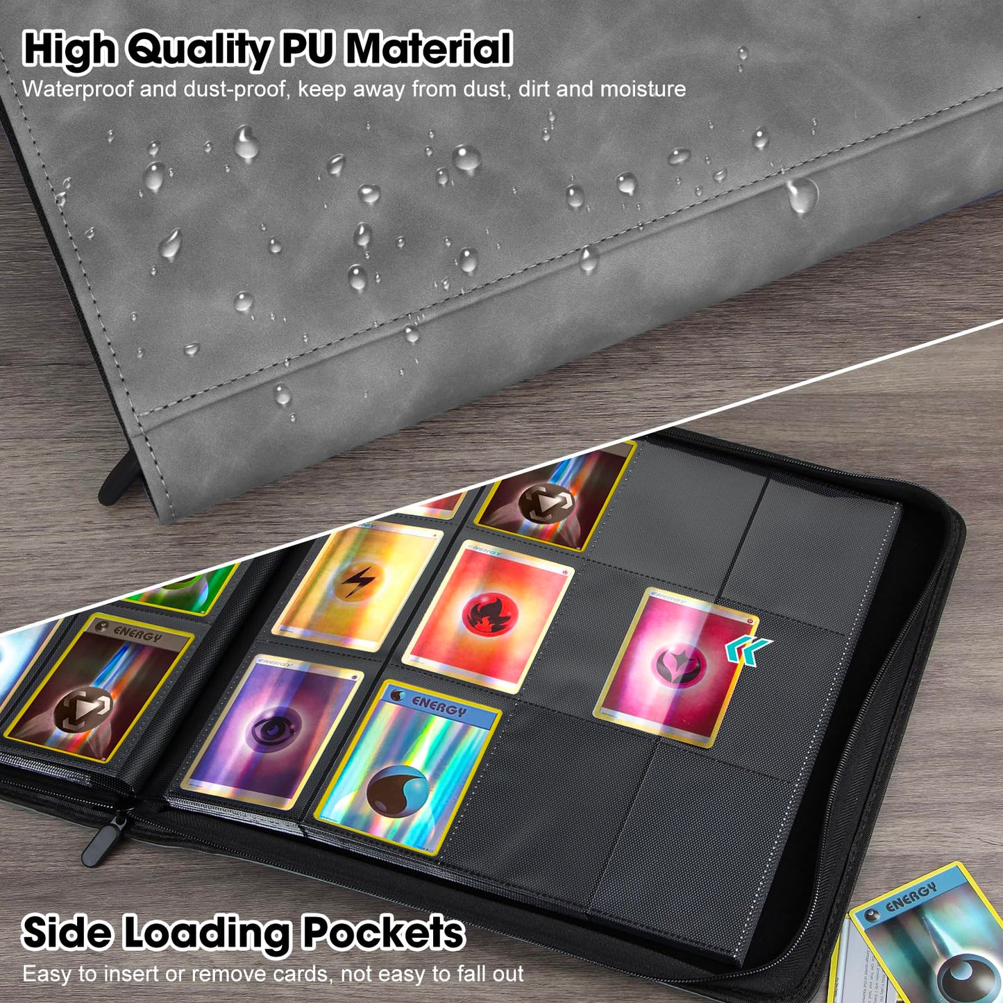 Old Canal Trading Card Binder  12 Pocket Card Album Folder Hold Up to 720 Cards  enhanced and Durable Zipper Binder  Cards Holder Album for MTG  TCG  Baseball Cards  Football Cards  Game Cards (Gray)