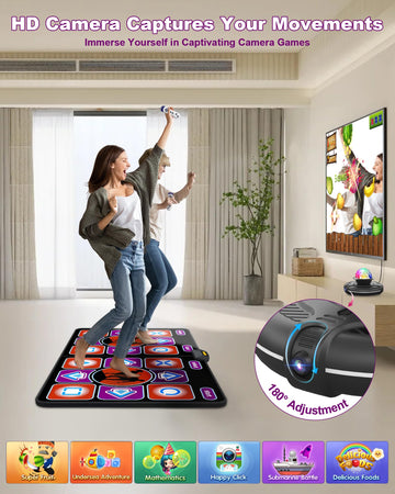 Acelufly Double Dance Mat - Wireless Electronic Dance Mat For Tv With Camera, Anti-Slip Fitness Dance Pad For Kids & Adults, Dance Game Mat Toy Gift For 3-12 Year Old Girls & Boys (Black)