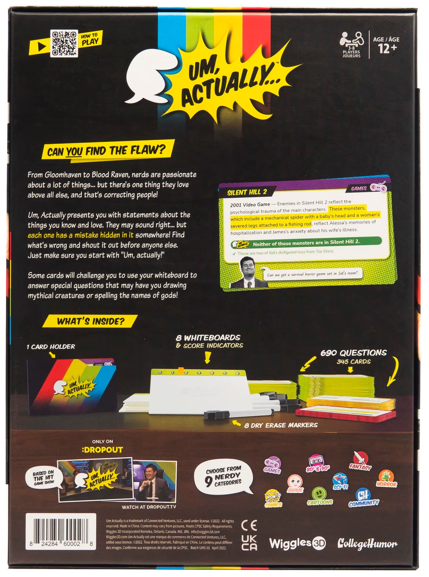 Wiggles 3D Um, Actually Deluxe Edition Board Game | Nerdy Trivia Game | 3-8 Players | Ages 12+ | Black | Model 60002