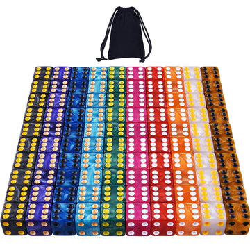 AUSTOR 100 Pieces 6 Sided Dice Set 10 x 10 Pearl Colors Square Corner Dice with Velvet Pouch for Tenzi, Farkle, Yahtzee, Bunco o