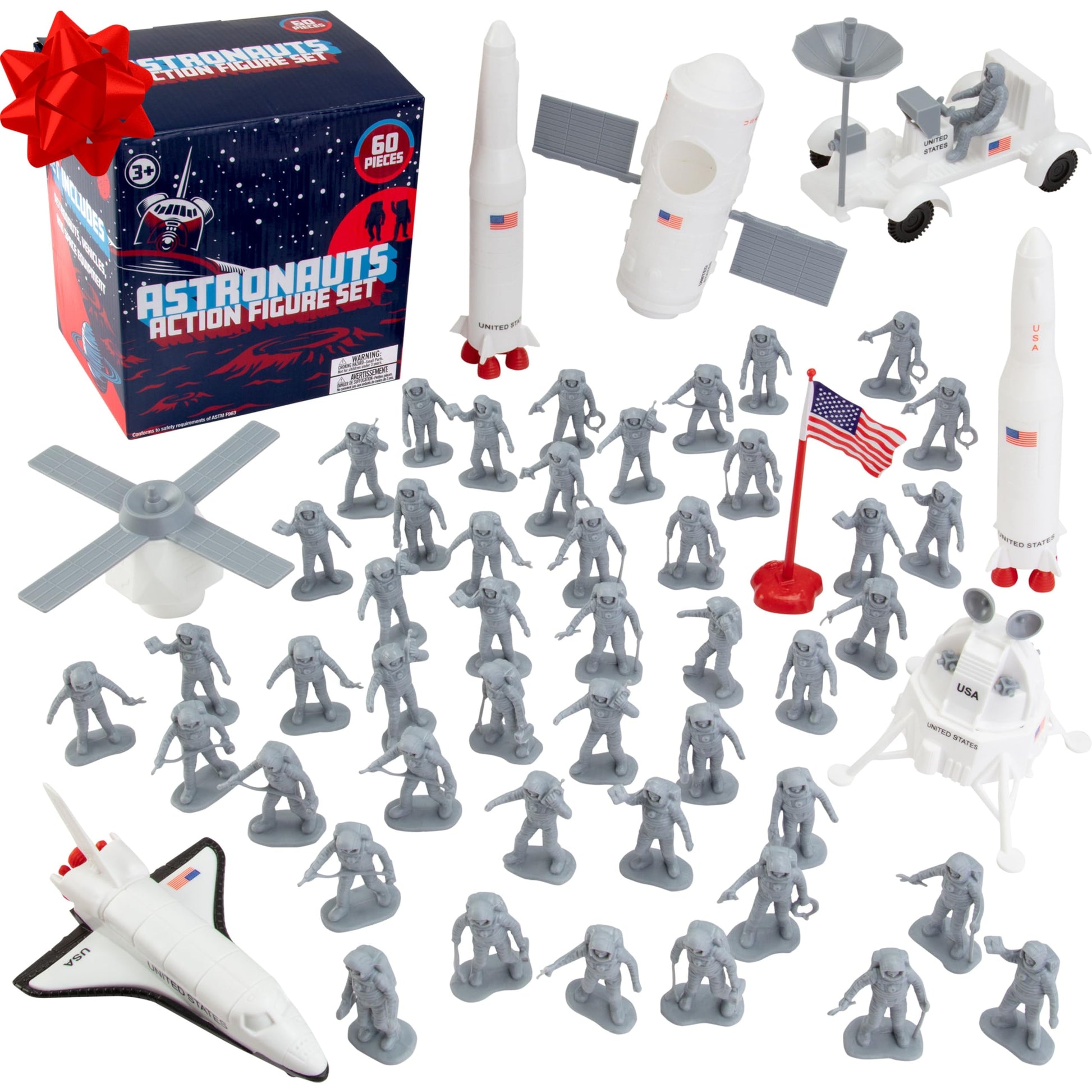 Astronaut & Space Toy Action Figure Playset- 60Pc Set Includes Astronauts, Rockets, Spaceship Shuttle, Satellites & More- Great For Imaginative Play, School Projects, Dioramas, Birthday Gifts For Kids