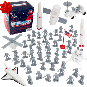 Astronaut & Space Toy Action Figure Playset- 60Pc Set Includes Astronauts, Rockets, Spaceship Shuttle, Satellites & More- Great For Imaginative Play, School Projects, Dioramas, Birthday Gifts For Kids