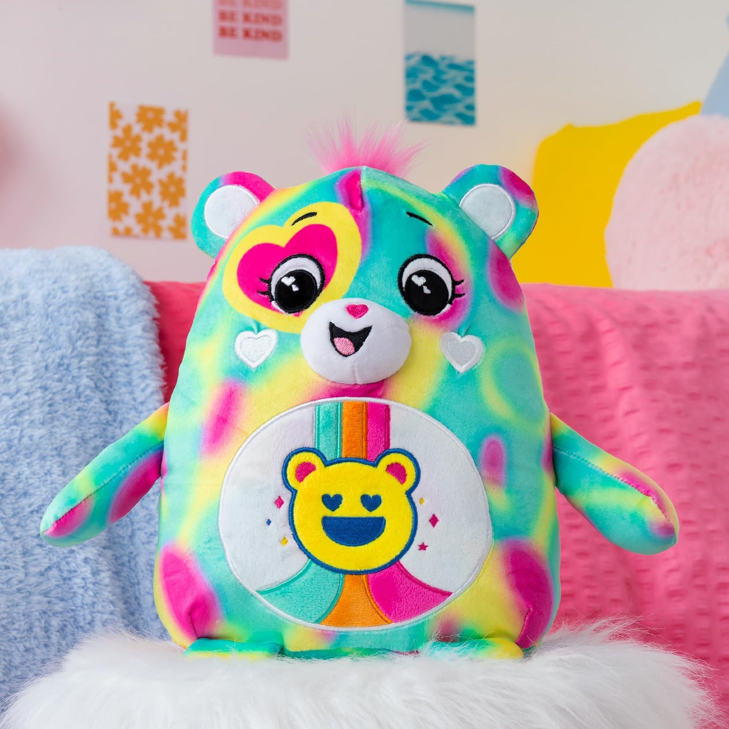 Care Bears Squishy 10'' Plush Good Vibes Bear - Soft Huggable Squishy Material! - Good For Girls And Boys, Employees, Collectors
