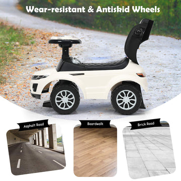 Honey Joy Ride On Push Car, Foot To Floor Ride On Sliding Car Push Handle & Detachable Guardrail, Sound & Lights, Under Seat Storage, Push Cars For Toddlers 1-3, Gift For Kids Boys Girls(White)