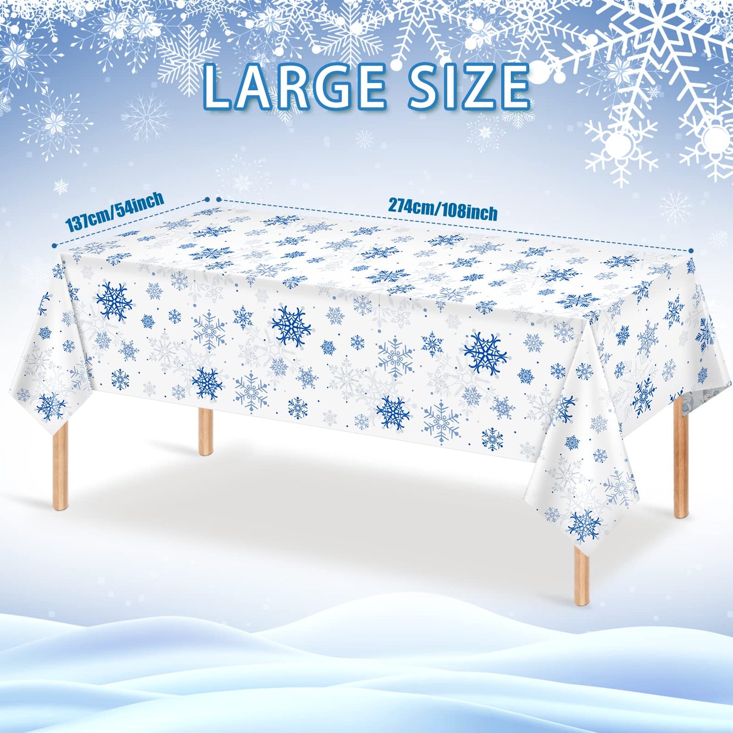 3 Pieces Snowflake Christmas Party Tablecloth Decorations,Plastic White Snowflake White Blue Xmas Backdrop Sign Table Cover Bann
