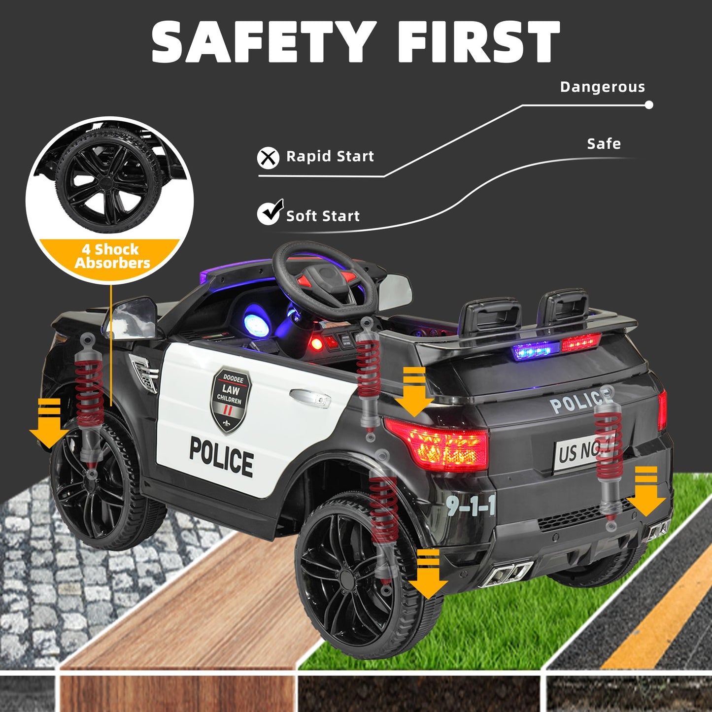 Police Car Ride On TOBBI Kid Car Cop Car for Kids to Drive with Parent Remote 12V Big Police Car Toys for Boys Toddler Electric