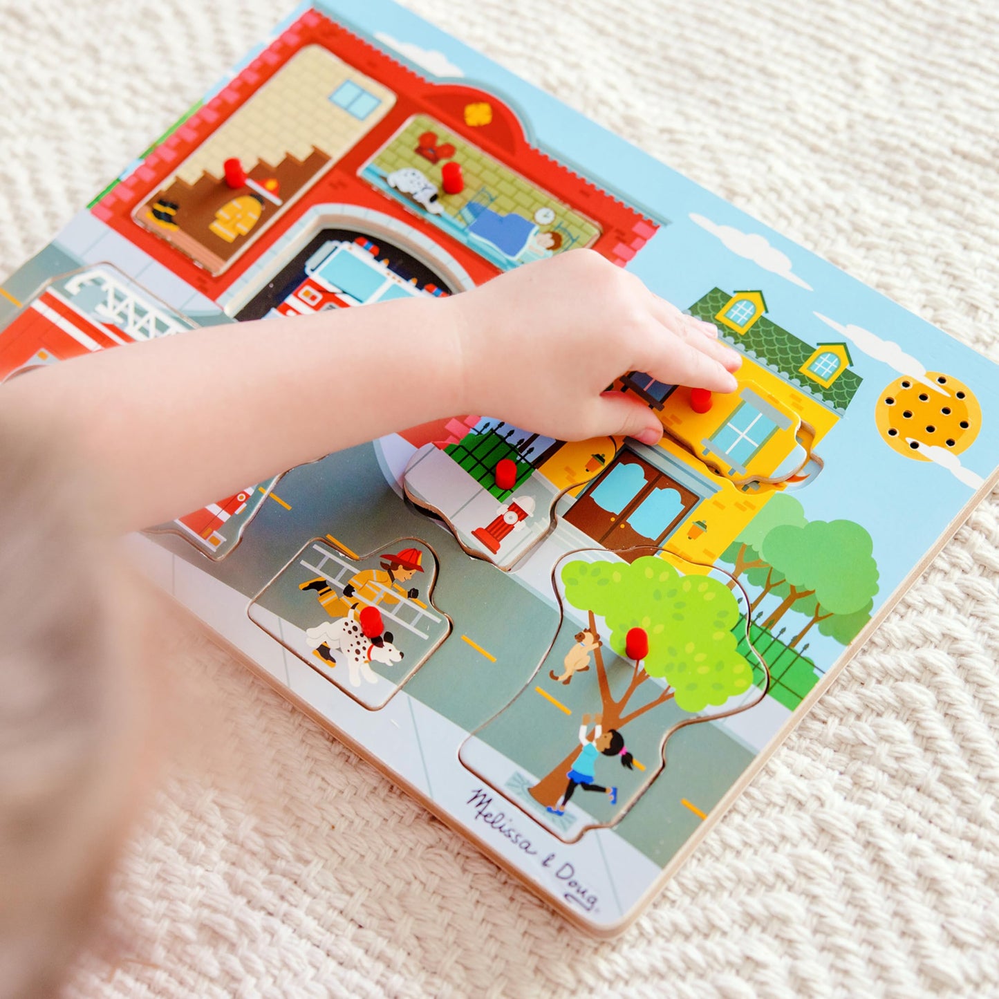 Melissa & Doug Wooden Peg Puzzle - Around the Fire Station Sound Puzzle, 8 pcs, Multicolor, Model 736