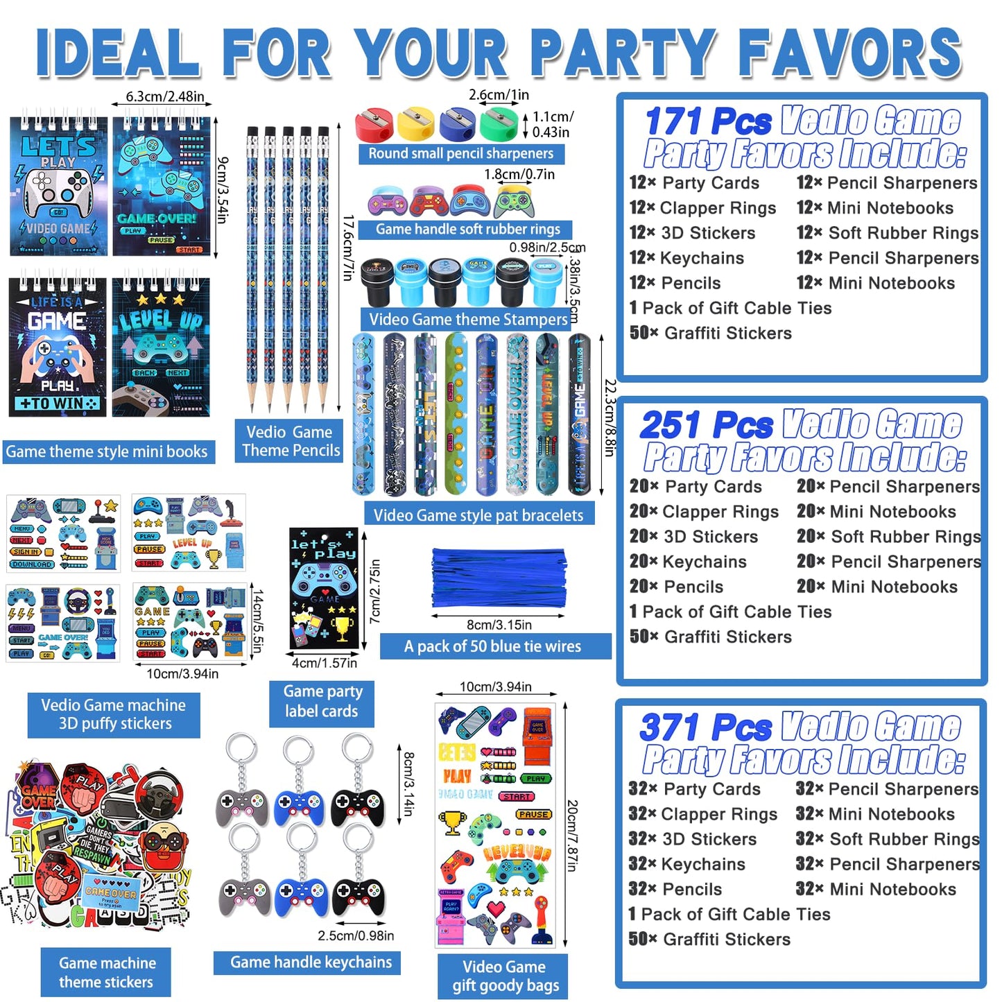 Sayglossy 171 Pcs Cool Video Game Party Favors Set Includes Gift Bags Pencils Notebook Sharpener Slap Bracelets Rings Keychains