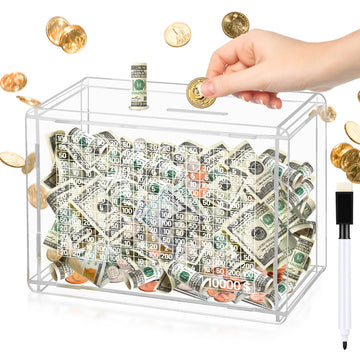 10000 Savings Challenge Box, Clear Cashbox Kakeibo Money Box Cash Vault Wooden Savings Box Money Box, Coin Counter Piggy Bank Fo