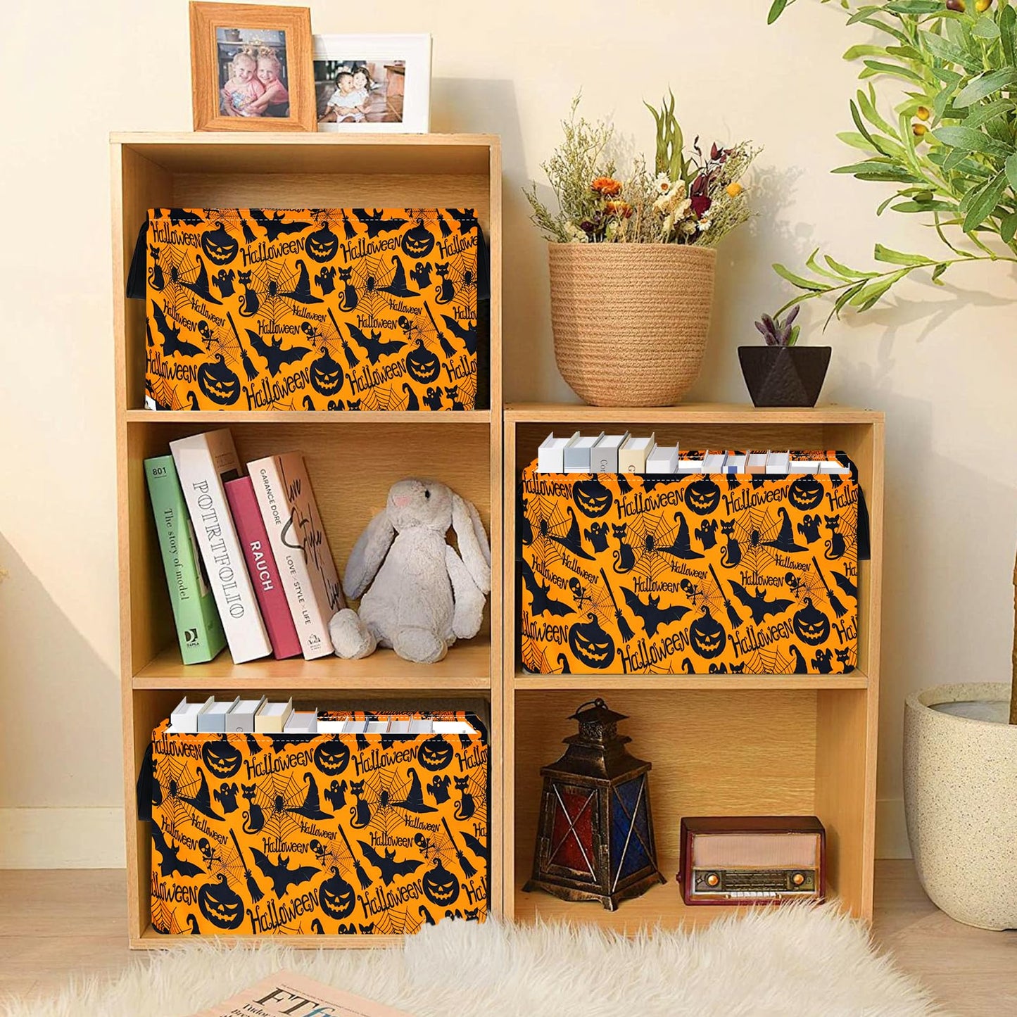 MAIZMZ Halloween Storage Basket Pumpkin Ghost Gift Basket for Kids Foldable Toy Box Waterproof Organizer Bin Laundry Nursery Ham