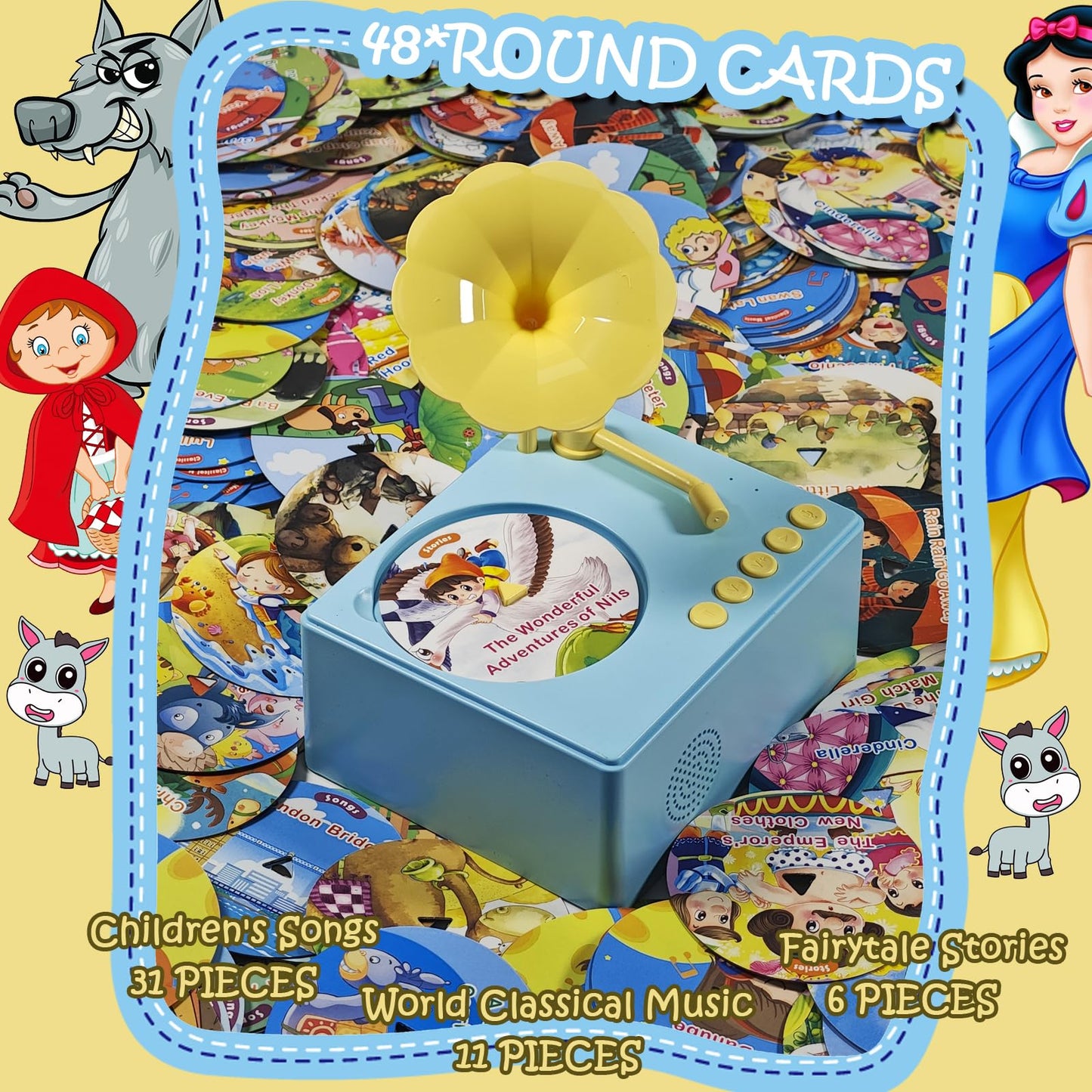 Kids Gramophone With 96 Learning Cards, Toddler Gramophone Music Toy, Kids Phonograph Toddler Record Player, Kids Gramophone, Ch