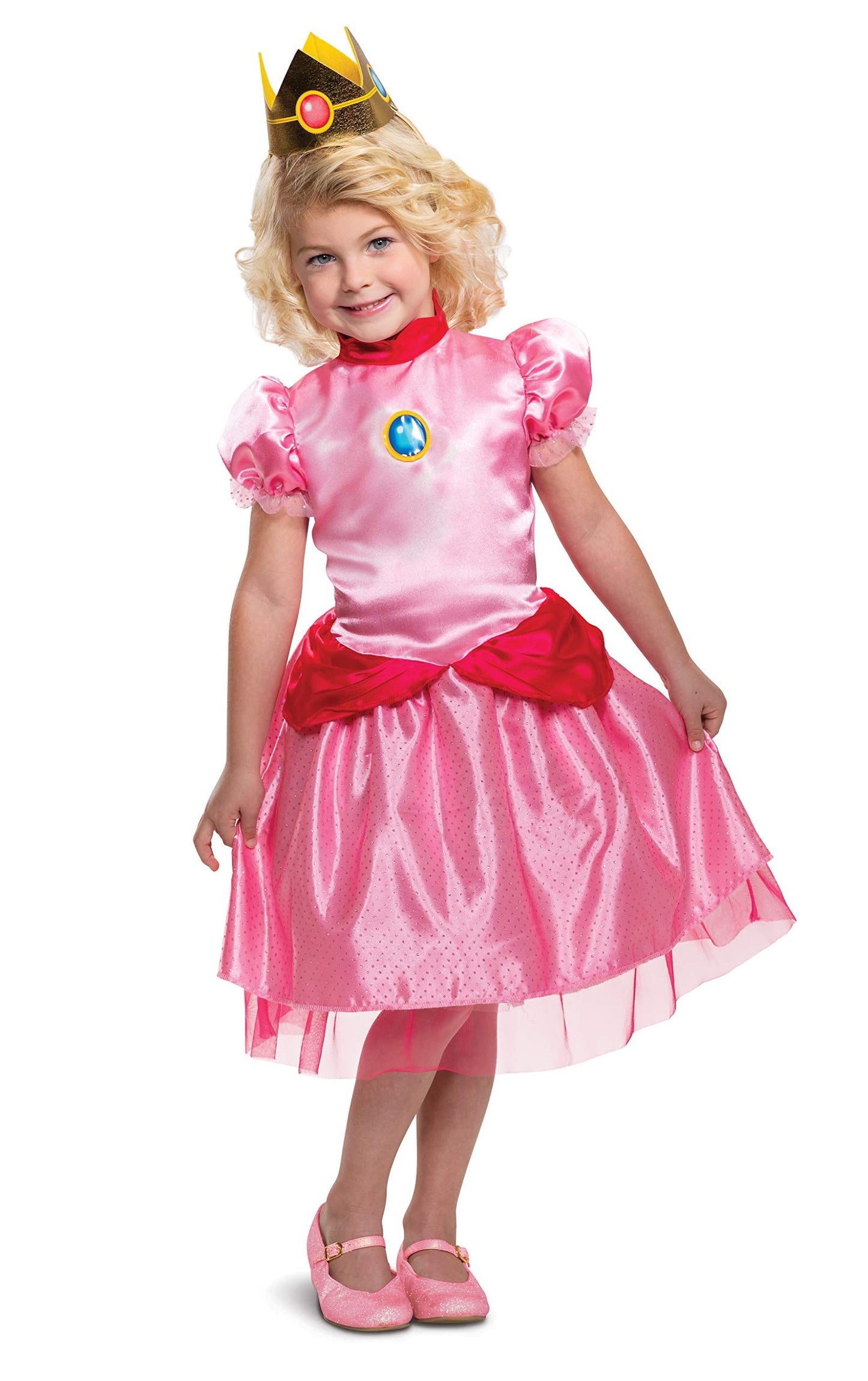 Disguise Princess Peach Costume Dress, Nintendo Super Mario Bros Dress Up Outfit For Girls, Toddler Size Medium (3T-4T), Pink