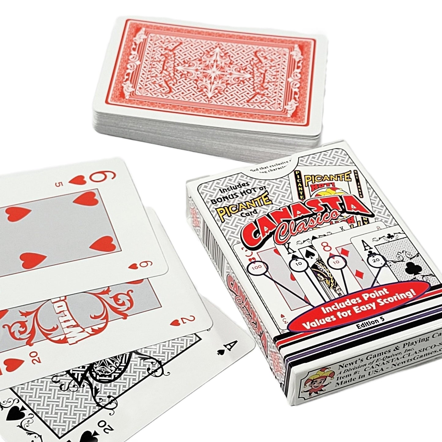 Canasta Clásico Playing Card Double Deck Set - Deluxe Edition 5 - Includes 2 Single Deck Of Cards That Show Point Values To Help Keep Score