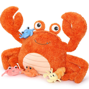 Morismos 5 Pcs Crab Plush Stuffed Animal, 32' Large Mommy Crab With 4 Babies, Crabs Stuffed Plushies Gift For Girls Boys Kids