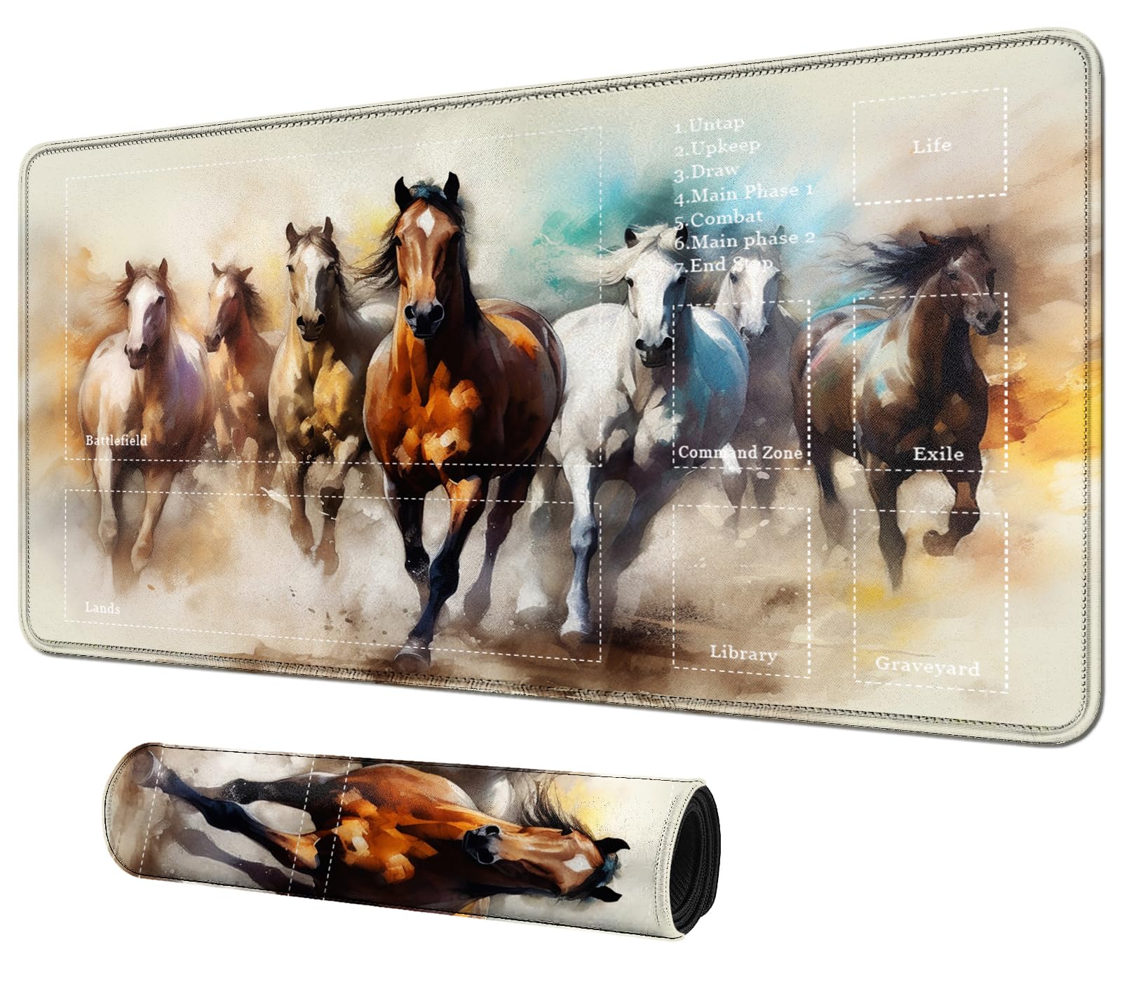 Digtiall Card Mat For Mtg & Tcg Playmat Mouse Pad, 24'' X 14'' Perfect For Card Games, Video Games, Computer Office, Horses Runn