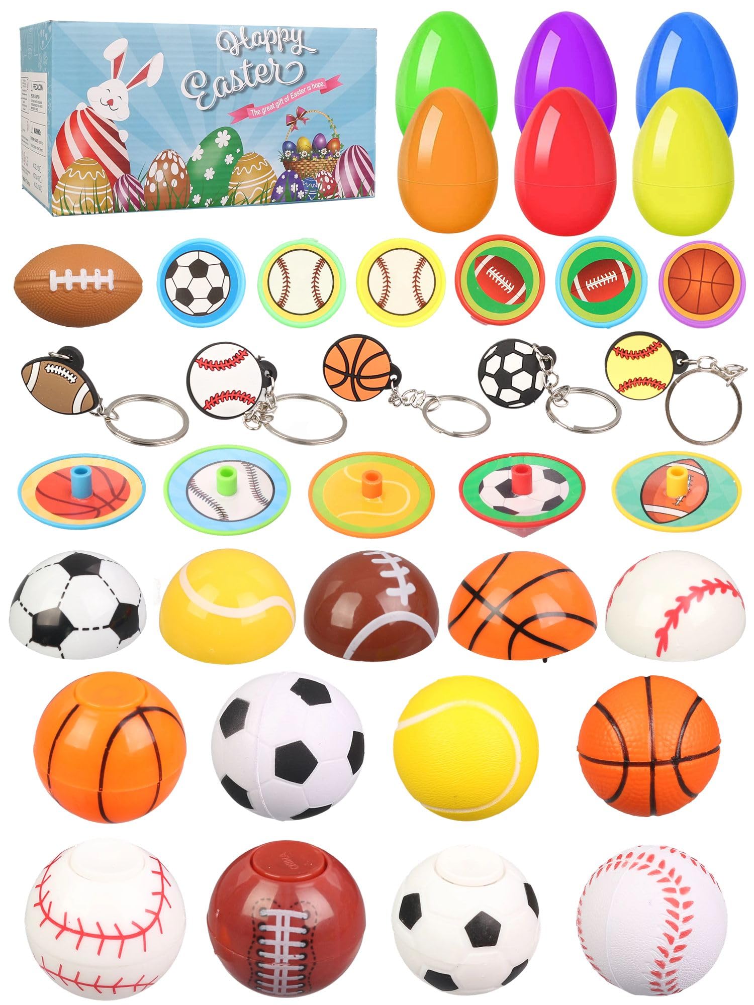 Easter Surprise Egg Toys - 32 Eggs with Balls Kids Party Favor School Classroom Prizes for Classmate Teens Boys Blind Mystery Bo