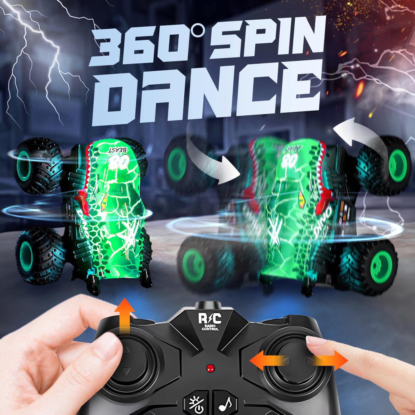 BEZGAR Monster Truck Toys - Remote Control Monster Truck with Light & Music, Dinosaur Toys for Kids, 1:20 Scale RC Truck with 36