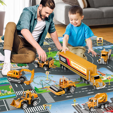 Niplooow Construction Toys For 3 4 5 6 Years Old Boys Girls Kids, Die Cast Metal Truck Toys W/Play Mat, Sand Toys Trucks Excavat