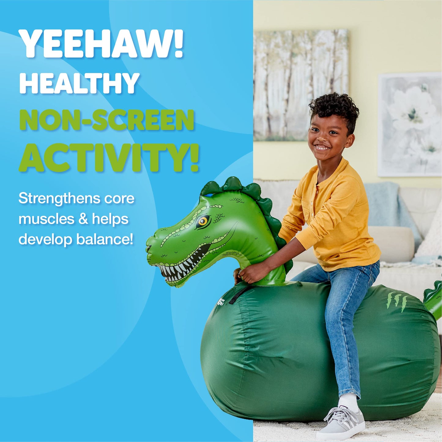 Waddle Hip Hoppers Large Bouncy Hopper Inflatable Hopping Animal Bouncer, Supports Up To 250 Pounds, Ages 5 And Up (Green Trex)