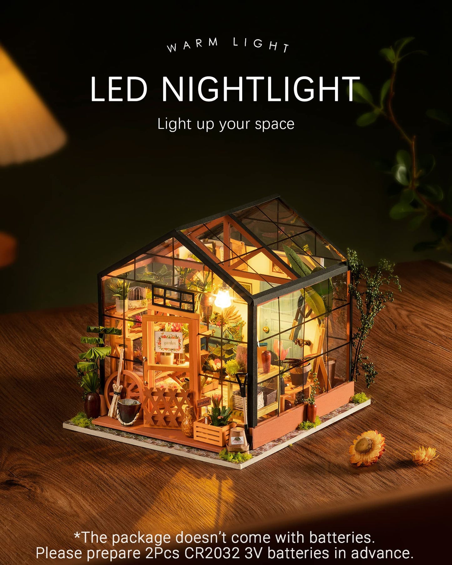 Rolife Diy Miniature Dollhouse Kit,Green House With Furniture And Led,Wooden Dollhouse Kit,Best Birthday And Valentine'S Day Gift For Women And Girls