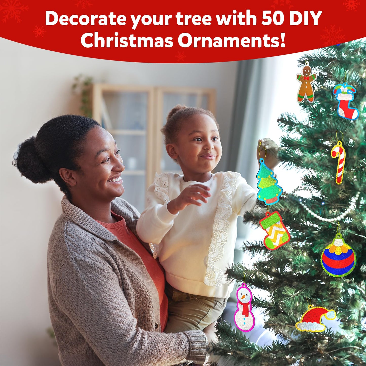 Skillmatics Christmas Ornaments Craft Kit - Mess-Free DIY Art for Kids, Multicolor, Medium, Ages 4+, Model SKILL1353FFCO