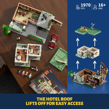 Funwhole City Car-Hotel Lighting Building-Bricks Set - Road Trip Modular Twilight Motel Collection Led Light Car And Motorcycle