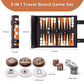 Woodronic 3 in 1 Travel Chess Checkers Backgn Set  Roll-up Leather Backgn Game Set with 32 Pearl Textured Pieces and 5 Dices  Portable Travel Strategy Board Game Set for mature-themed  Navy Blue