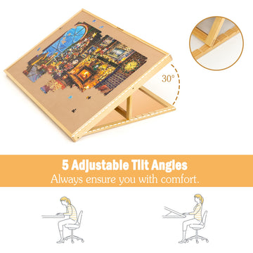 Lavievert 1500 Piece Tilting Jigsaw Puzzle Board With Wooden Cover, Adjustable Puzzle Board With Built-In Easel/Stand, Portable Puzzle Table With Non-Slip Flannel Tabletop For Adults & Kids
