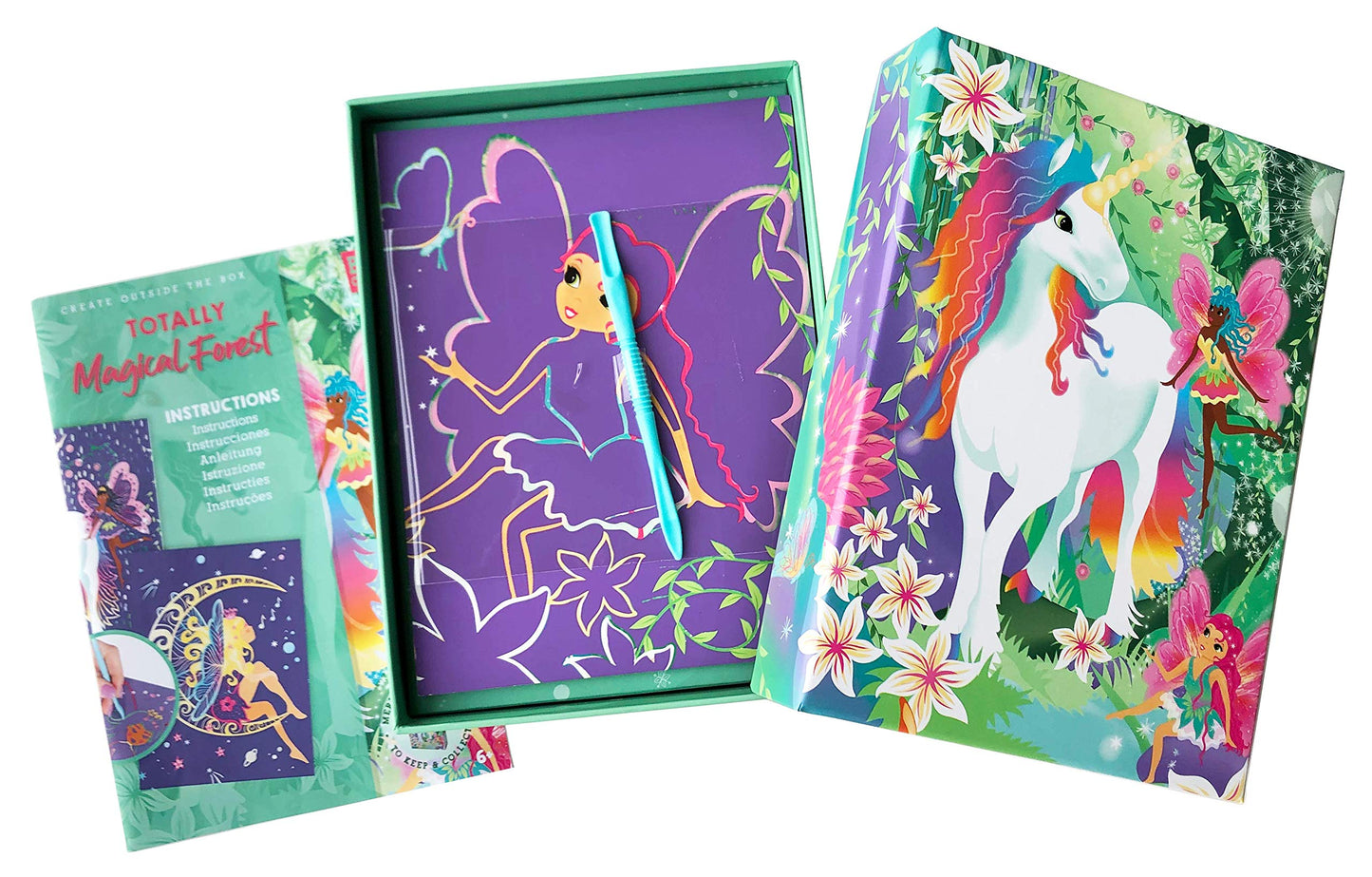 BOX CANDIY Totally Magical Forest Fairies and Unicorns Scratch Art Set in Keepsake Box