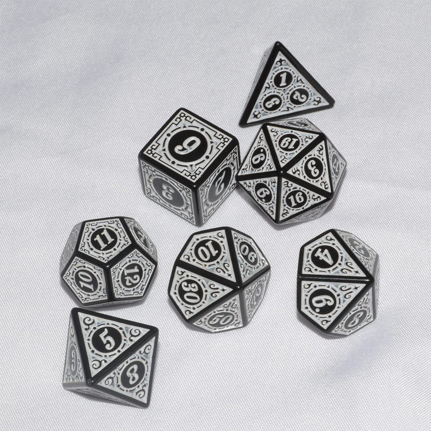 D&D Dice - 7Pc Mixed Black & White Polyhedral Dice For Rpg & Mtg