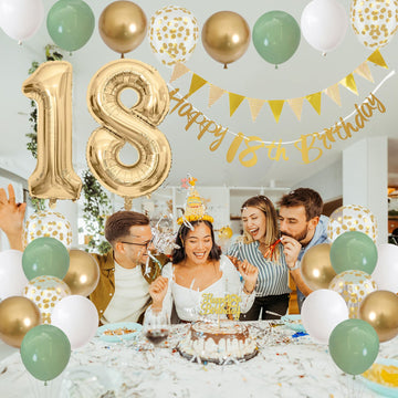 18Th Birthday Decorations For Boys Girls, Happy 18Th Birthday Banner With Birthday Cake Topper Number 18 Foil Balloon Sage Green