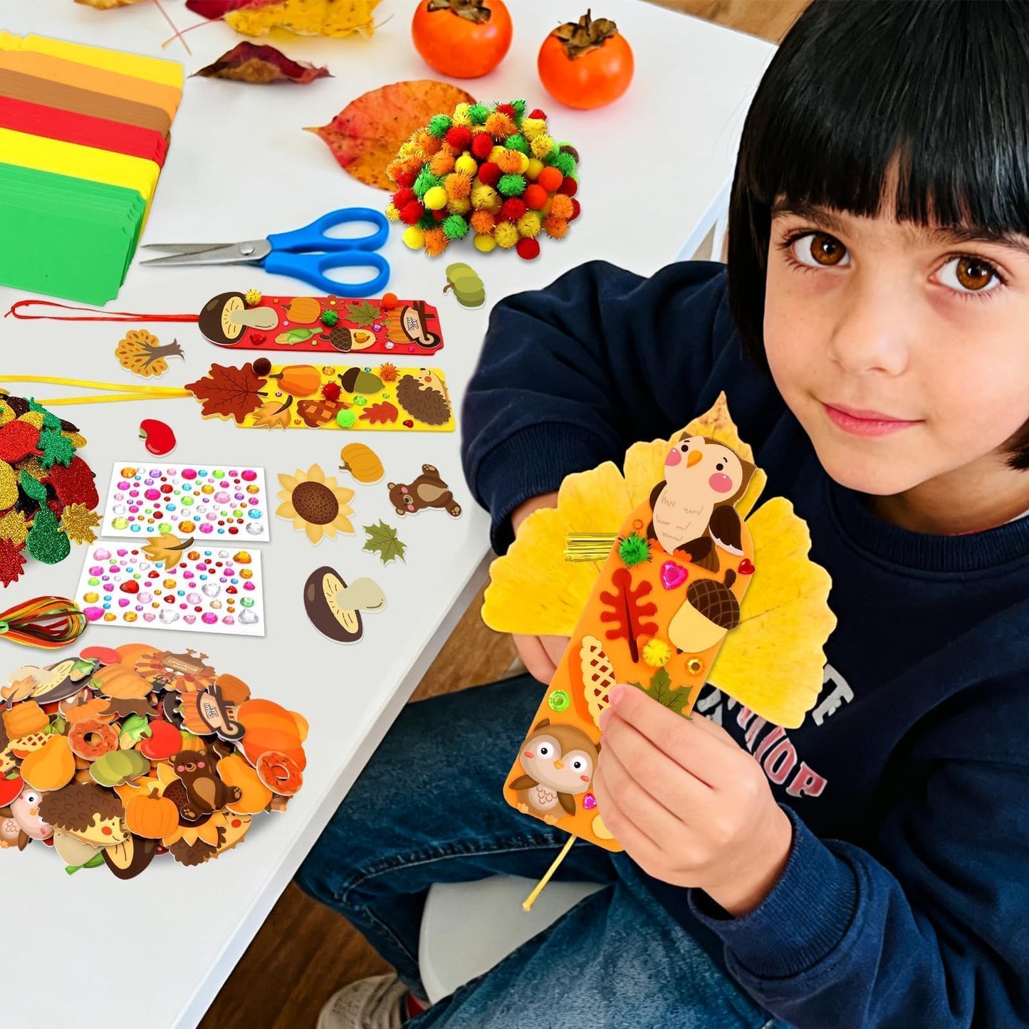 Fancy Land 36 Sets Fall Crafts for Kids Thanksgiving Foam DIY Bookmarks Ornaments Craft Kits Thanksgiving Classroom Activities F