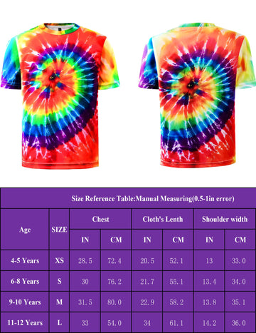 Inrajoper Boys 4 Pcs Hippie Costume Accessories Set 60S 70S Colorful Kids Fun Tie Dye T-Shirt For Theme Party 4-5 Years Multicol