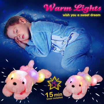 Wewill 18'' Light Up Pink Puppy Dog Led Stuffed Animal With Colorful Night Light Glow Soft Plush Toy Gifts For Kids On Christmas Birthday