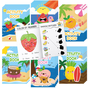 X1Zuue Summer Activity Books For Kids - 24Pcs Coloring Fruits Books Set Bulk Summer Tropical Search Mazes Word Scramble Games Mi